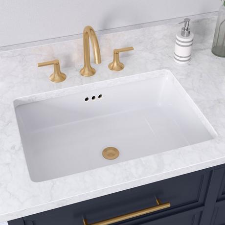 Destin Narrow Rectangular Undermount Bathroom Sink - White