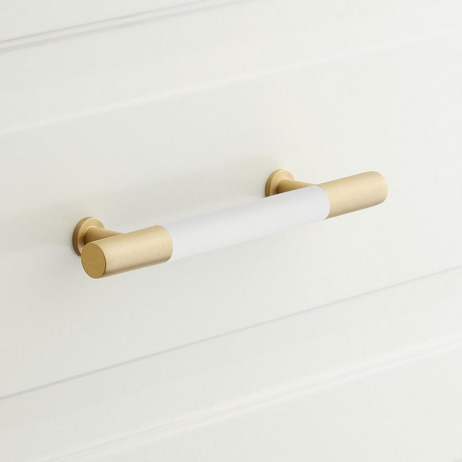 Simbury Enamel & Brass Cabinet Pull - Matte White/Satin Brass, , large image number 0