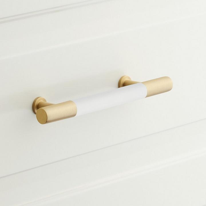 Simbury Enamel & Brass Cabinet Pull - Matte White/Satin Brass