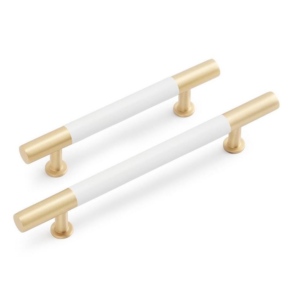 5-1/16" Simbury Enamel & Brass Cabinet Pull - Matte White/Satin Brass, , large image number 1