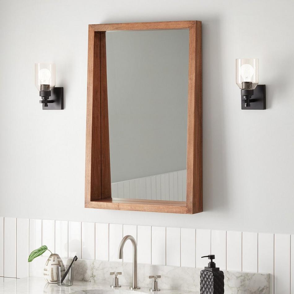 Mango Wood Rectangle Wall Mirror in Brown Color