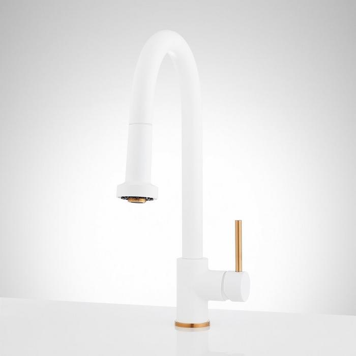 Ridgeway Pull-Down Two-Tone Kitchen Faucet in Brushed Gold & Matte White