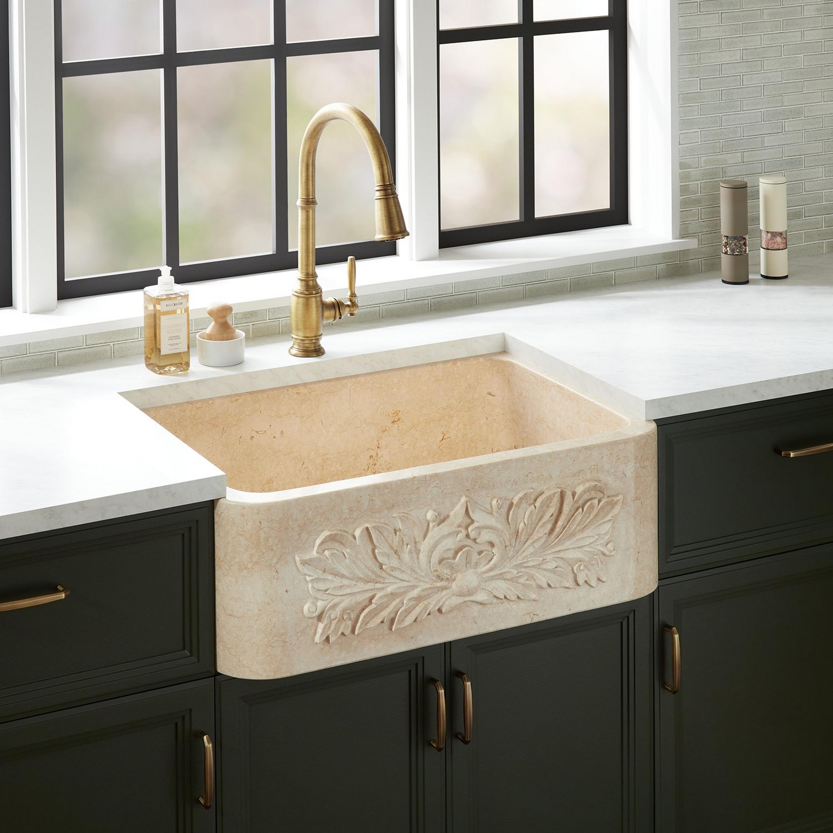 30 Silbury Ivy Marble Farmhouse Sink Egyptian Cream Signature Hardware