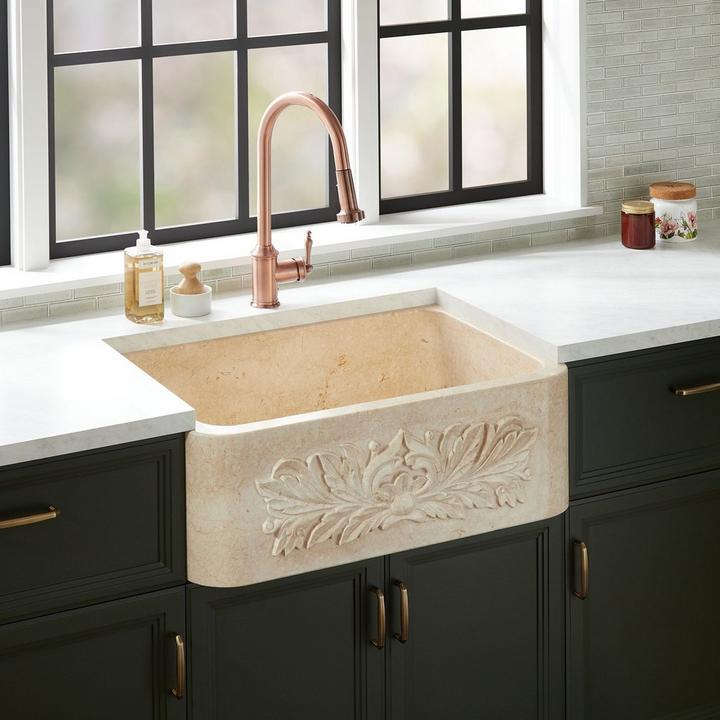33" Silbury Ivy Marble Farmhouse Sink in Egyptian Cream for natural stone care