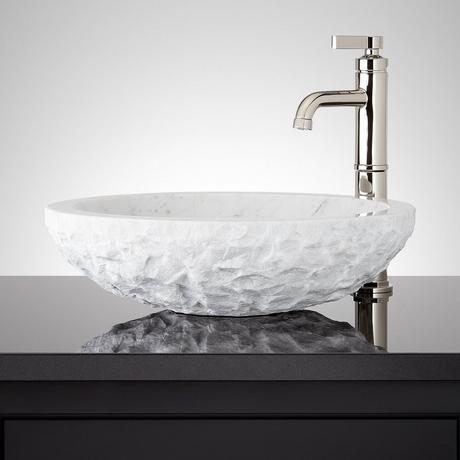 Thurber Oval Marble Vessel Sink - Carrara