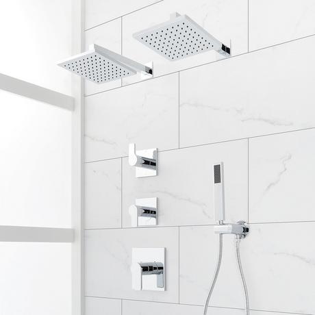 Hibiscus Thermostatic Shower System with Dual Showerheads and Hand Shower