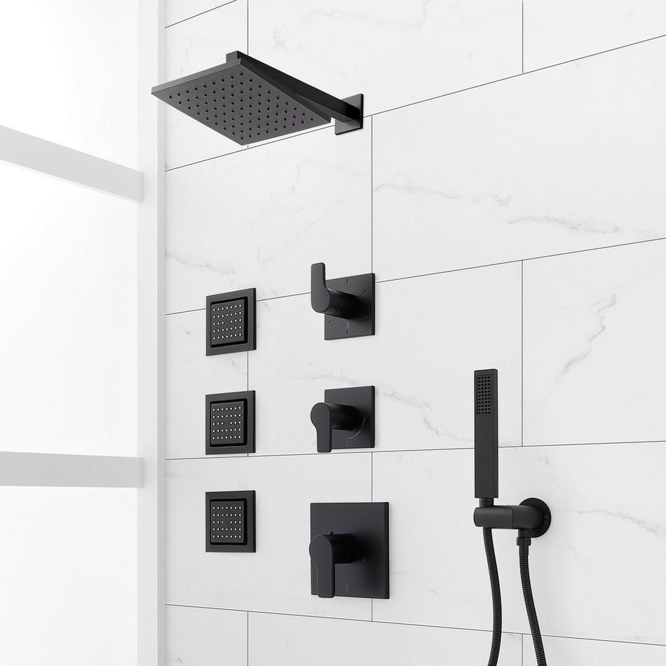 Hibiscus Thermostatic Shower System with 3 Body Sprays and Hand Shower - Matte Black, , large image number 0