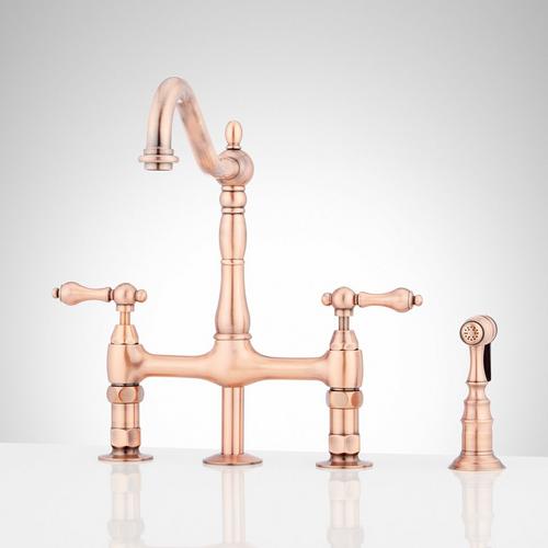 Bellevue Bridge Kitchen Faucet With Sprayer - Satin Copper