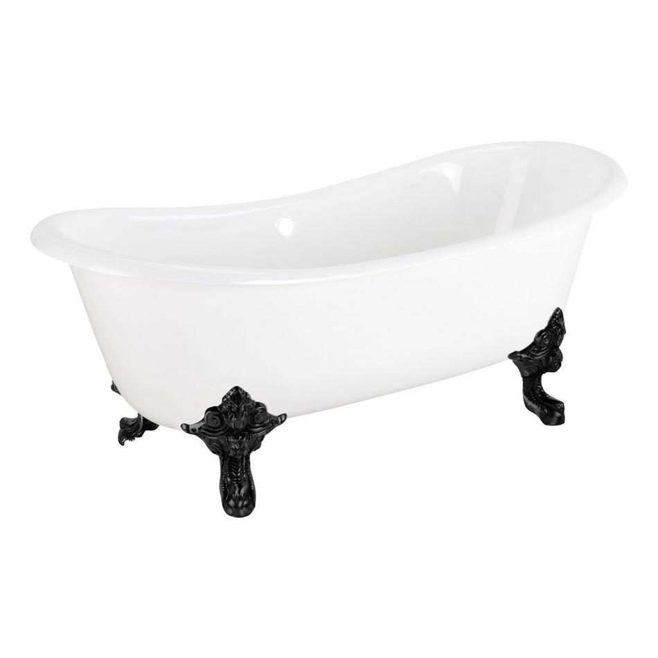 67" Lena Cast Iron Clawfoot Tub - Continuous Rolled Rim - Black Monarch Feet - No Drain, , large image number 0