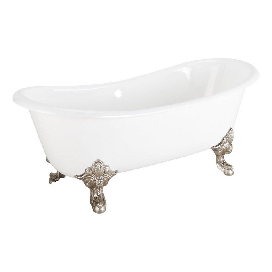 67" Lena Cast Iron Clawfoot Tub - Continuous Rolled Rim - Brushed Nickel Monarch Feet - No Drain, , large image number 1