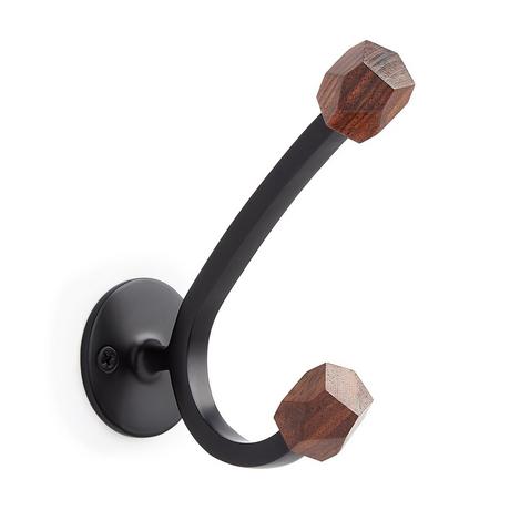 Mariline Faceted Wood Knob and Brass Double Hook- Cocoa Bark/Matte Black