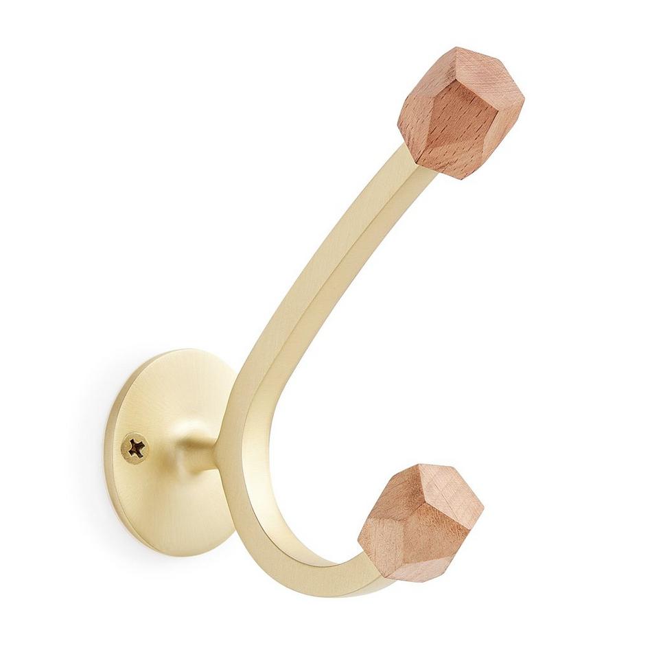 Mariline Brass Double Hook with Wood Knobs - Pampas Beach, , large image number 1