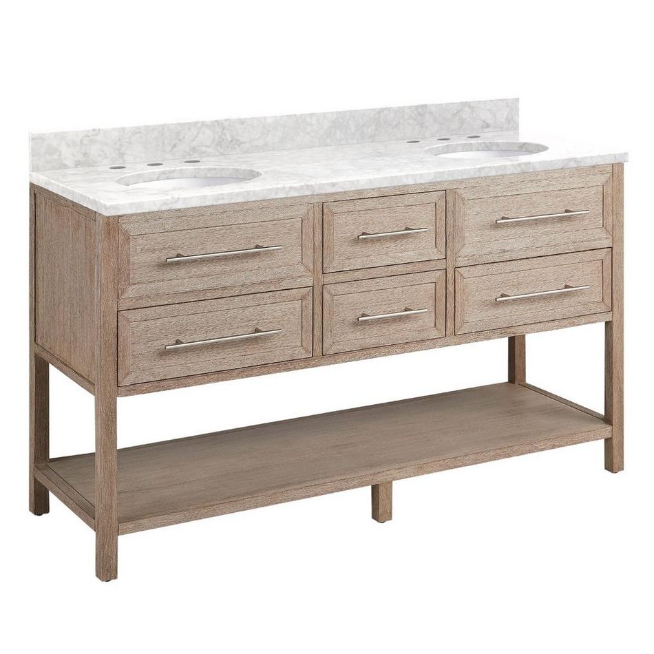 60" Robertson Vanity with Undermount Sinks - Brushed White - Carrara Marble - Widespread, , large image number 0