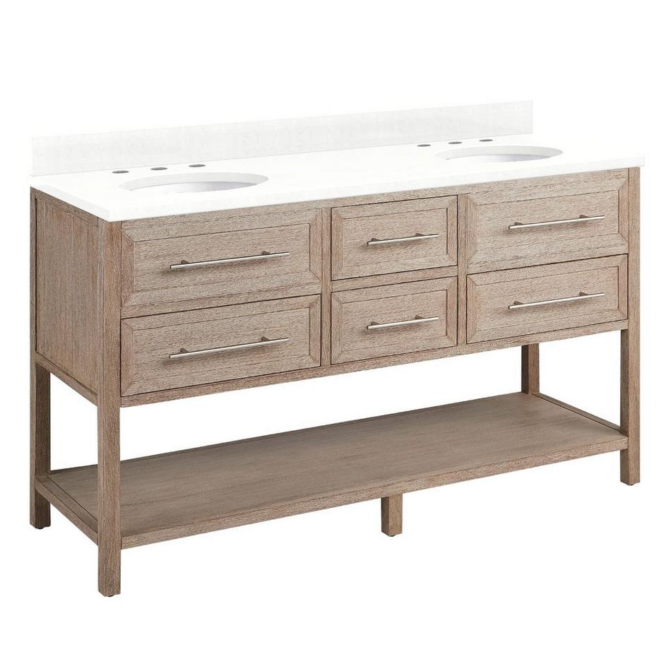 60" Robertson Vanity with Undermount Sinks - Brushed White - Feathered White Quartz - Widespread, , large image number 0
