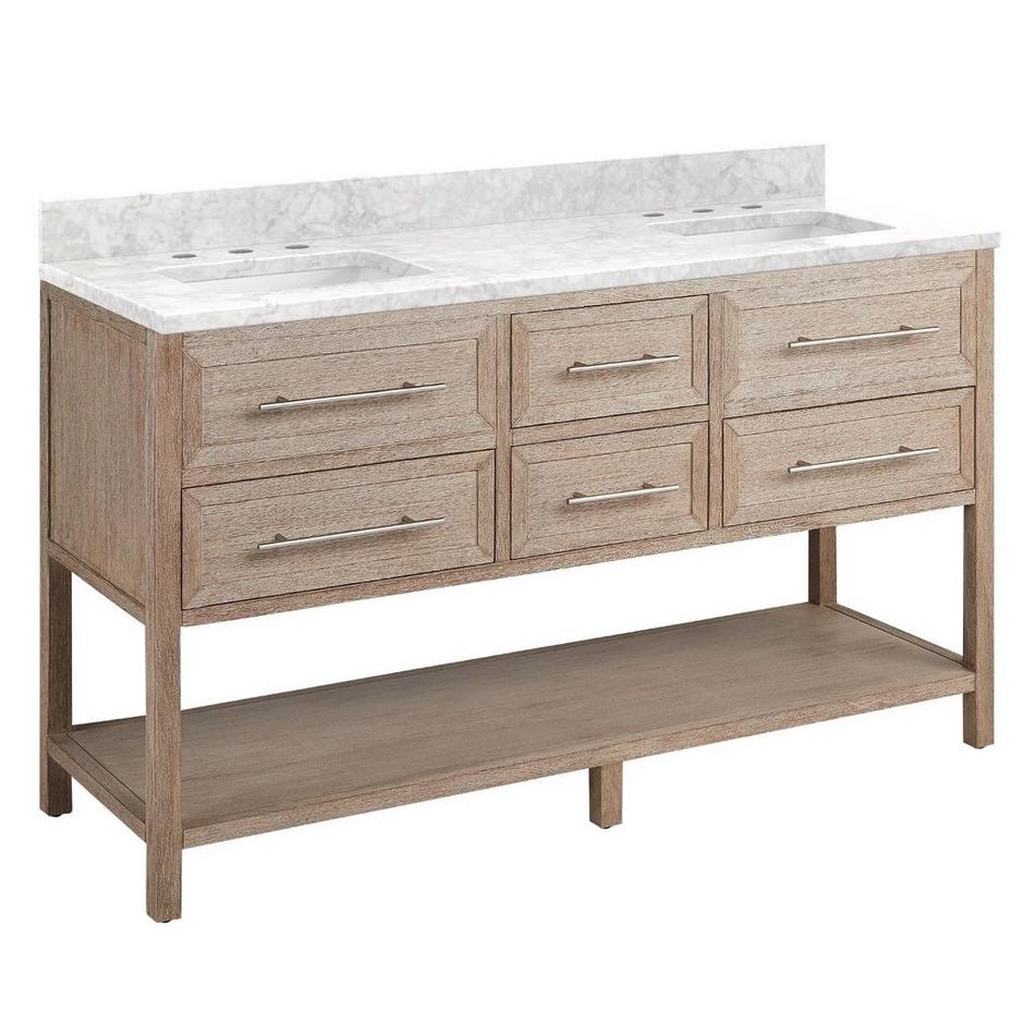 60" Robertson Vanity with Rectangular Undermount Sinks - Brushed White - Carrara Marble - Widespread, , large image number 0