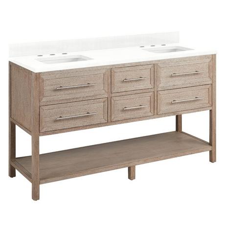 60" Robertson Console Vanity with Rectangular Undermount Sinks - Brushed White