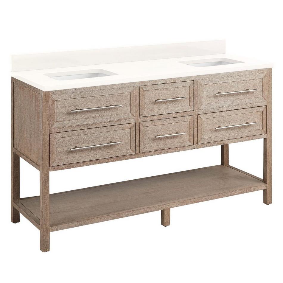 60" Robertson Vanity with Rectangular Undermount Sinks - Brushed White - Arctic White - 0 Holes, , large image number 1