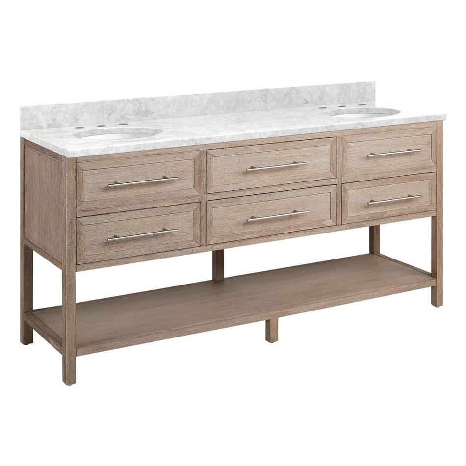 72" Robertson Vanity with Undermount Sinks - Brushed White - Carrara Marble - Widespread, , large image number 0