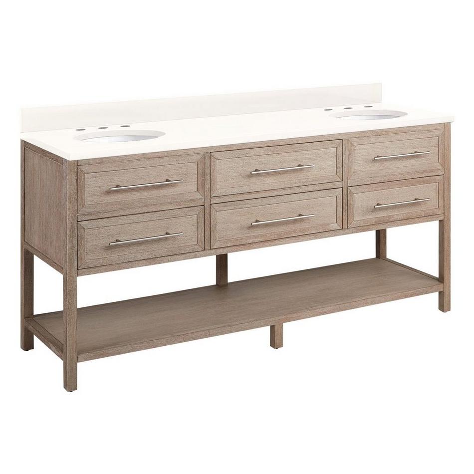 72" Robertson Vanity with Undermount Sinks - Brushed White - Arctic White Quartz - Widespread, , large image number 1