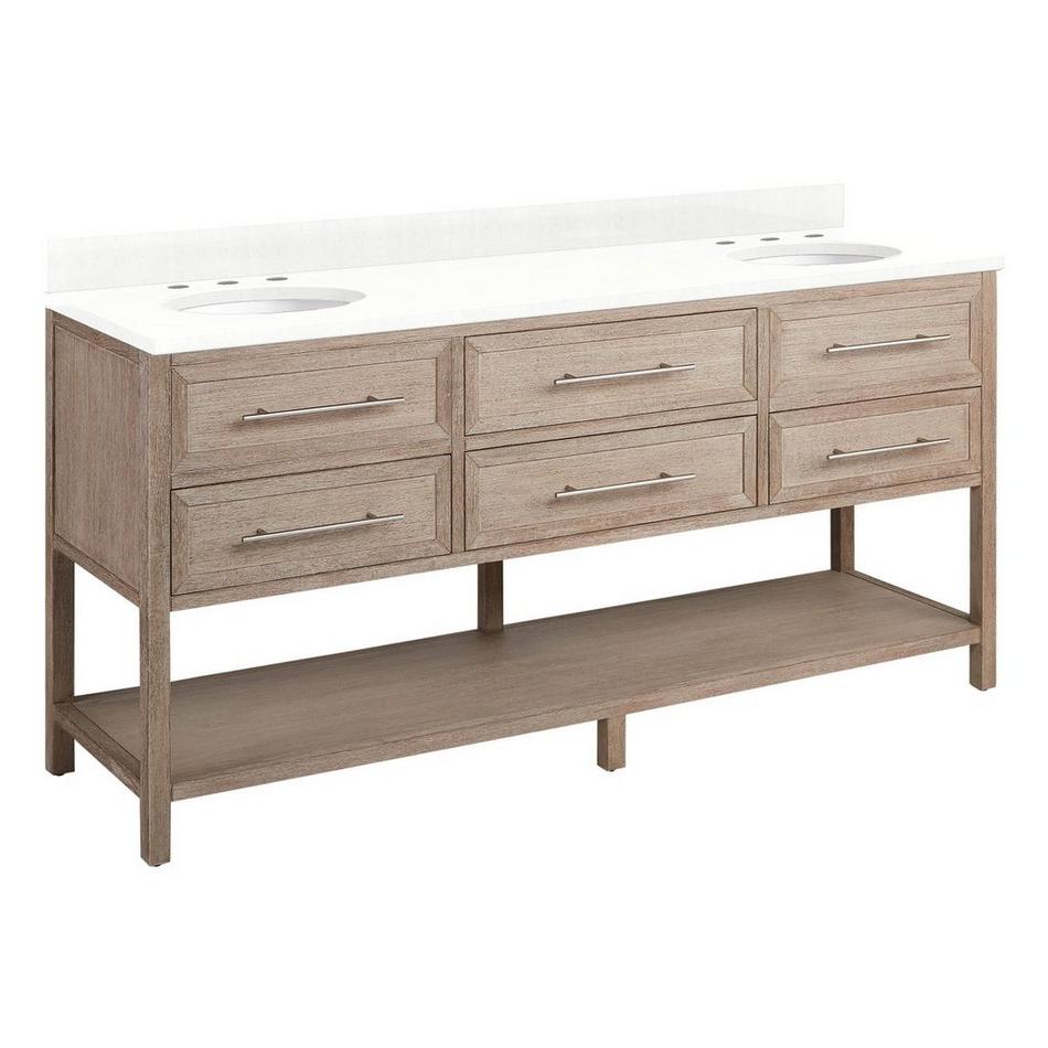 72" Robertson Vanity with Undermount Sinks - Brushed White - Feathered White Quartz - Widespread, , large image number 0