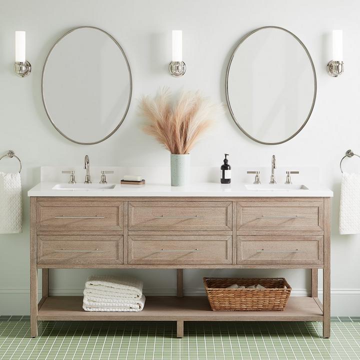 72" Robertson Console Vanity with Rectangular Undermount Sinks in Brushed White for Scandinavian interior design