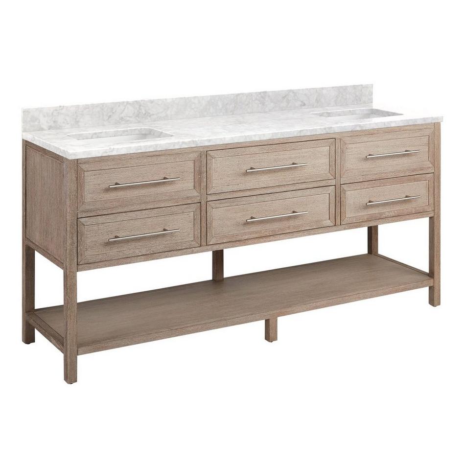 72" Robertson Vanity with Rectangular Undermount Sinks - Brushed White - Carrara Marble - 0 Holes, , large image number 0