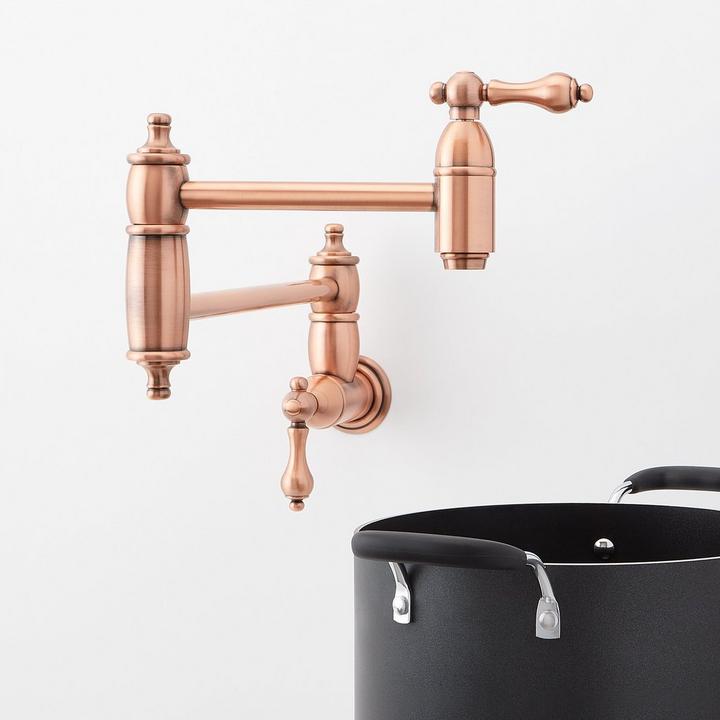 Augusta Retractable Wall-Mount Pot Filler in Satin Copper for copper care