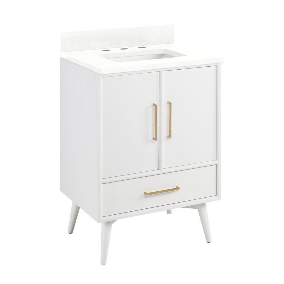 24" Novak Vanity with Rectangle Undermount Sink - Bright White - Feathered White Quartz - Widespread, , large image number 0