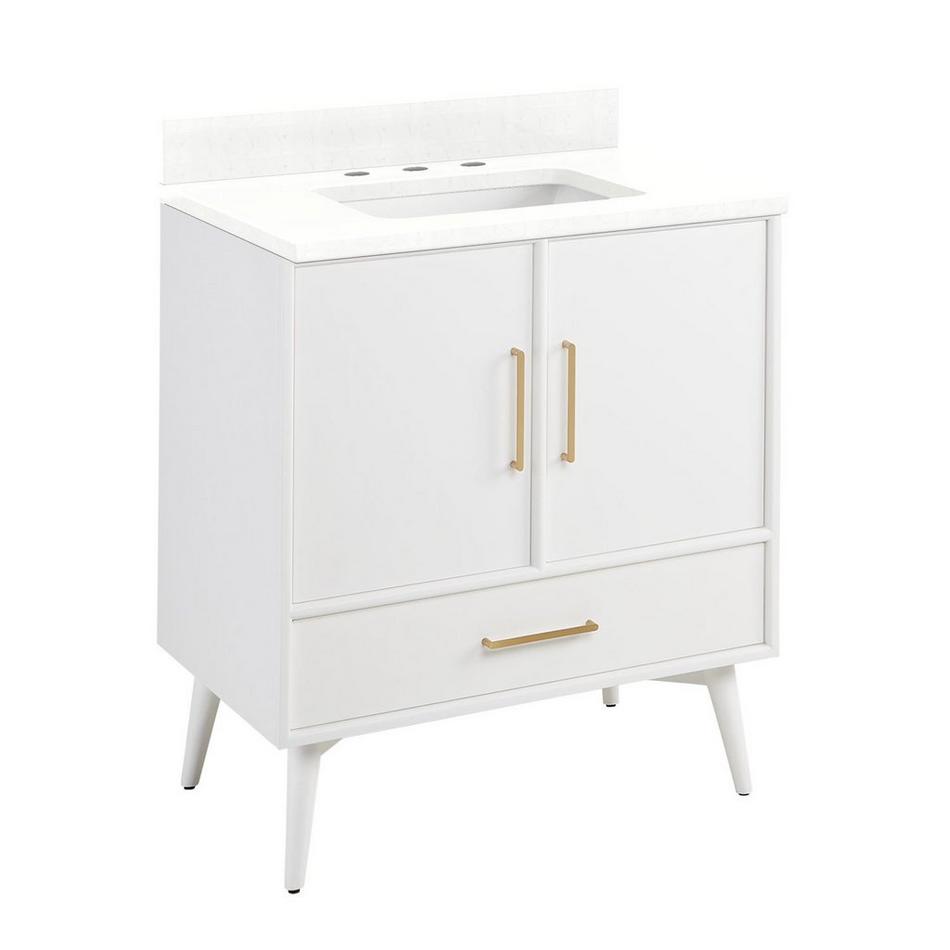 30" Novak Vanity with Rectangle Undermount Sink - Bright White - Feathered White Quartz - Widespread, , large image number 0