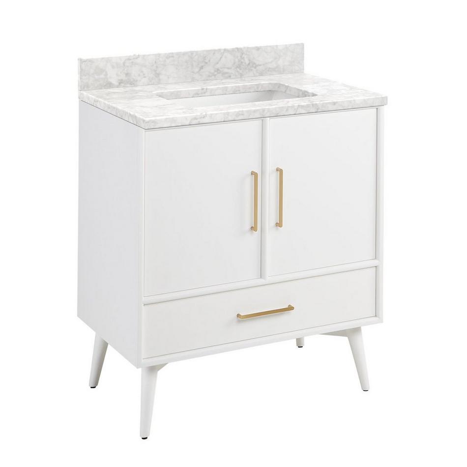 30" Novak Vanity with Rectangular Undermount Sink - Bright White - Carrara Marble - No Faucet Holes, , large image number 0