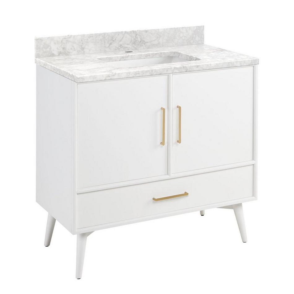 36" Novak Vanity with Rectangular Undermount Sink - Bright White - Carrara Marble - Single Hole, , large image number 0