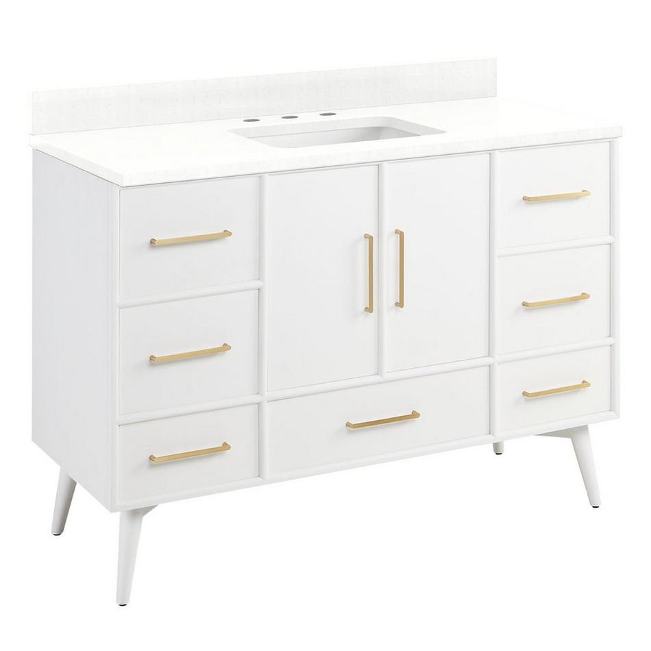 48" Novak Vanity with Rectangle Undermount Sink - Bright White - Feathered White Quartz - Widespread, , large image number 0