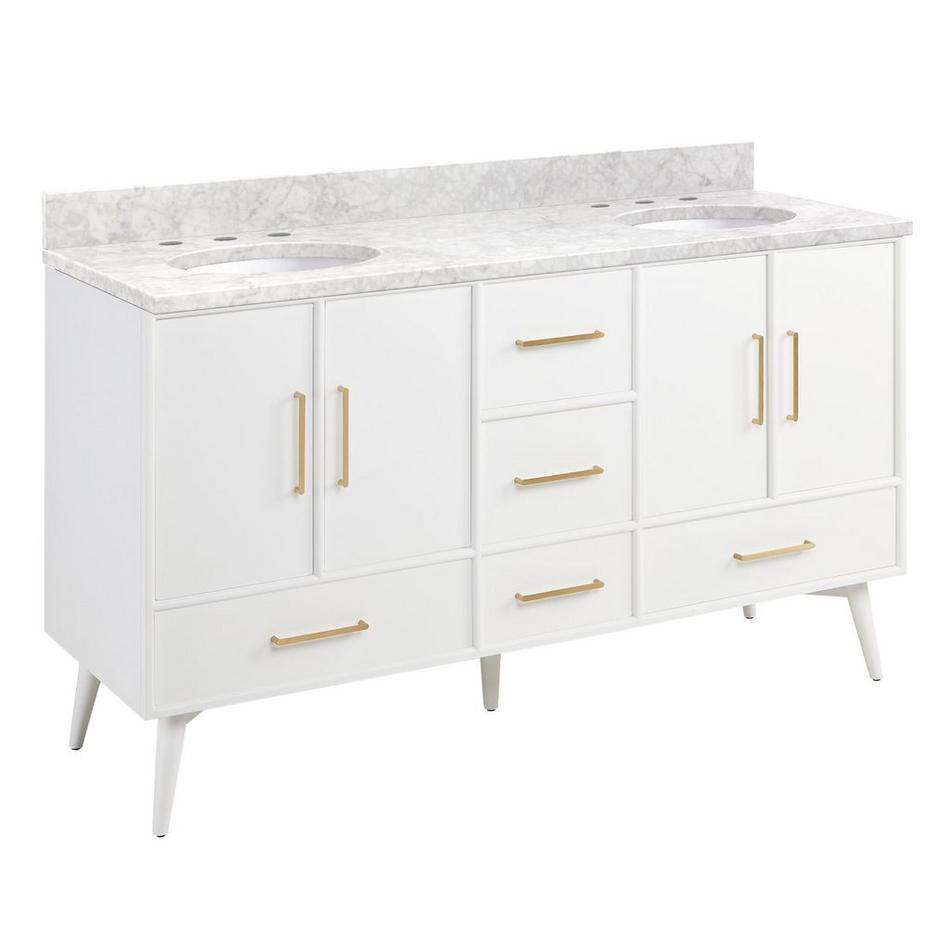 60" Novak Vanity with Undermount Sinks - Bright White - Carrara Marble - Widespread, , large image number 0