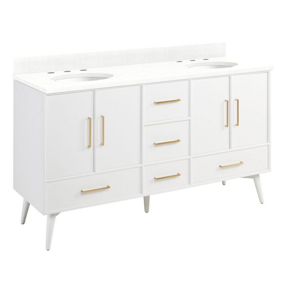 60" Novak Vanity with Undermount Sinks - Bright White - Feathered White Quartz - Widespread, , large image number 0