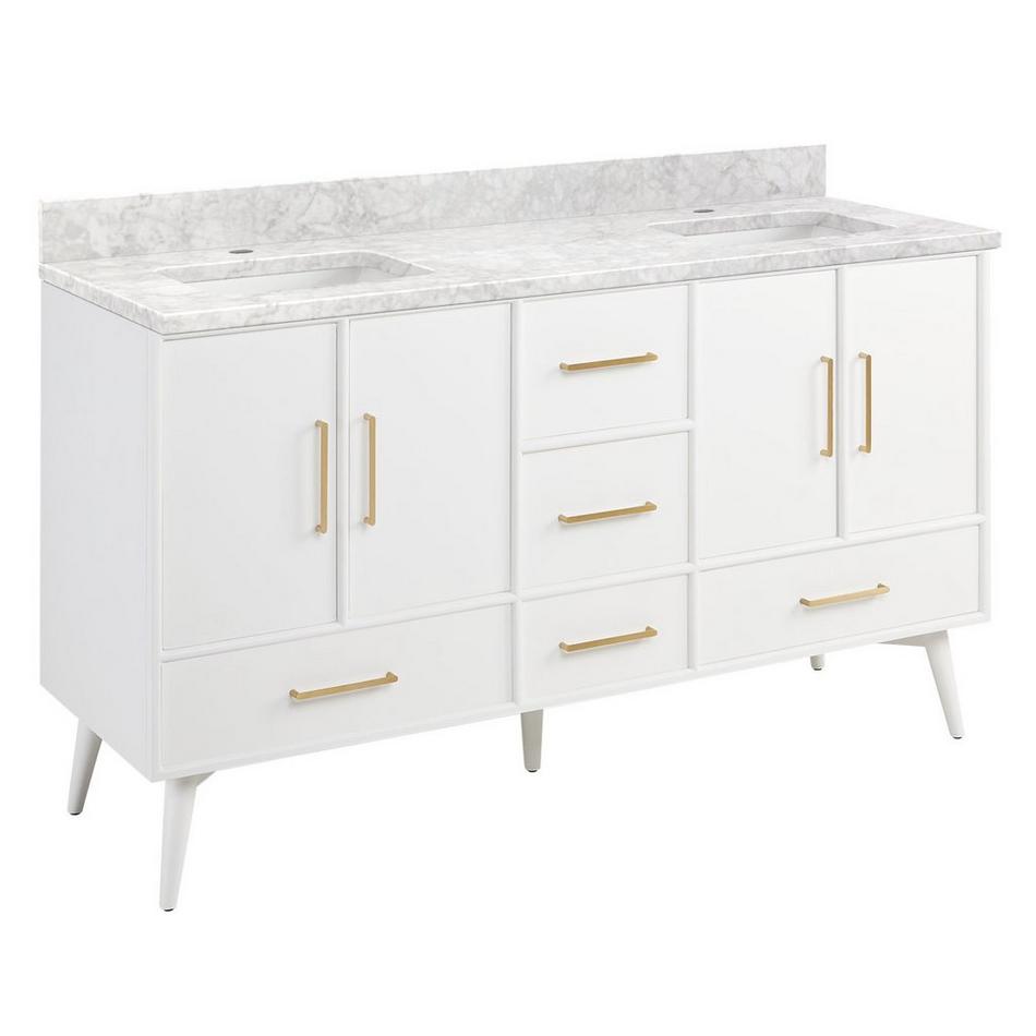 60" Novak Vanity with Rectangular Undermount Sinks - Bright White - Carrara Marble - Single Hole, , large image number 0