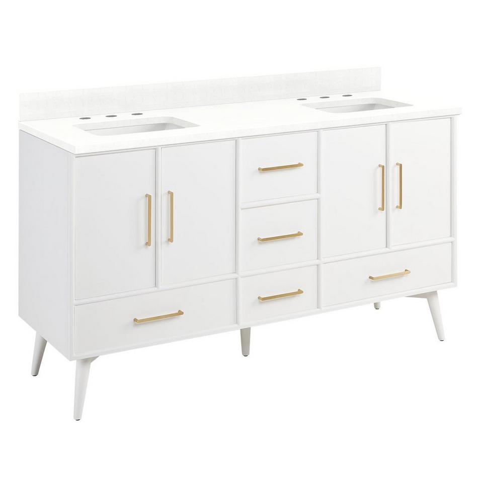 60" Novak Vanity with Rectangular Undermount Sinks - Bright White - Feathered White - Widespread, , large image number 0
