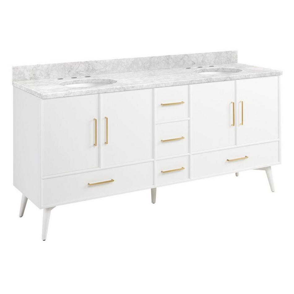 72" Novak Vanity with Undermount Sinks - Bright White - Carrara Marble - Widespread, , large image number 0