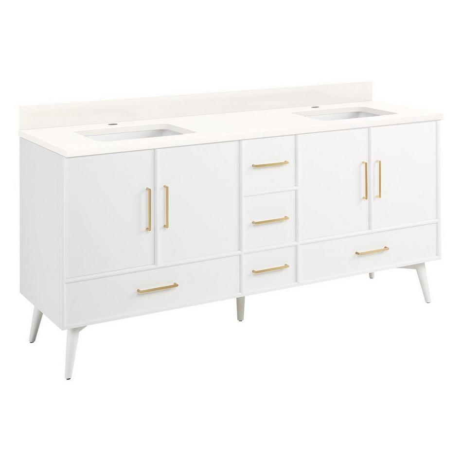 72" Novak Vanity with Rectangle Undermount Sinks - Bright White - Arctic White Quartz - Single Hole, , large image number 0