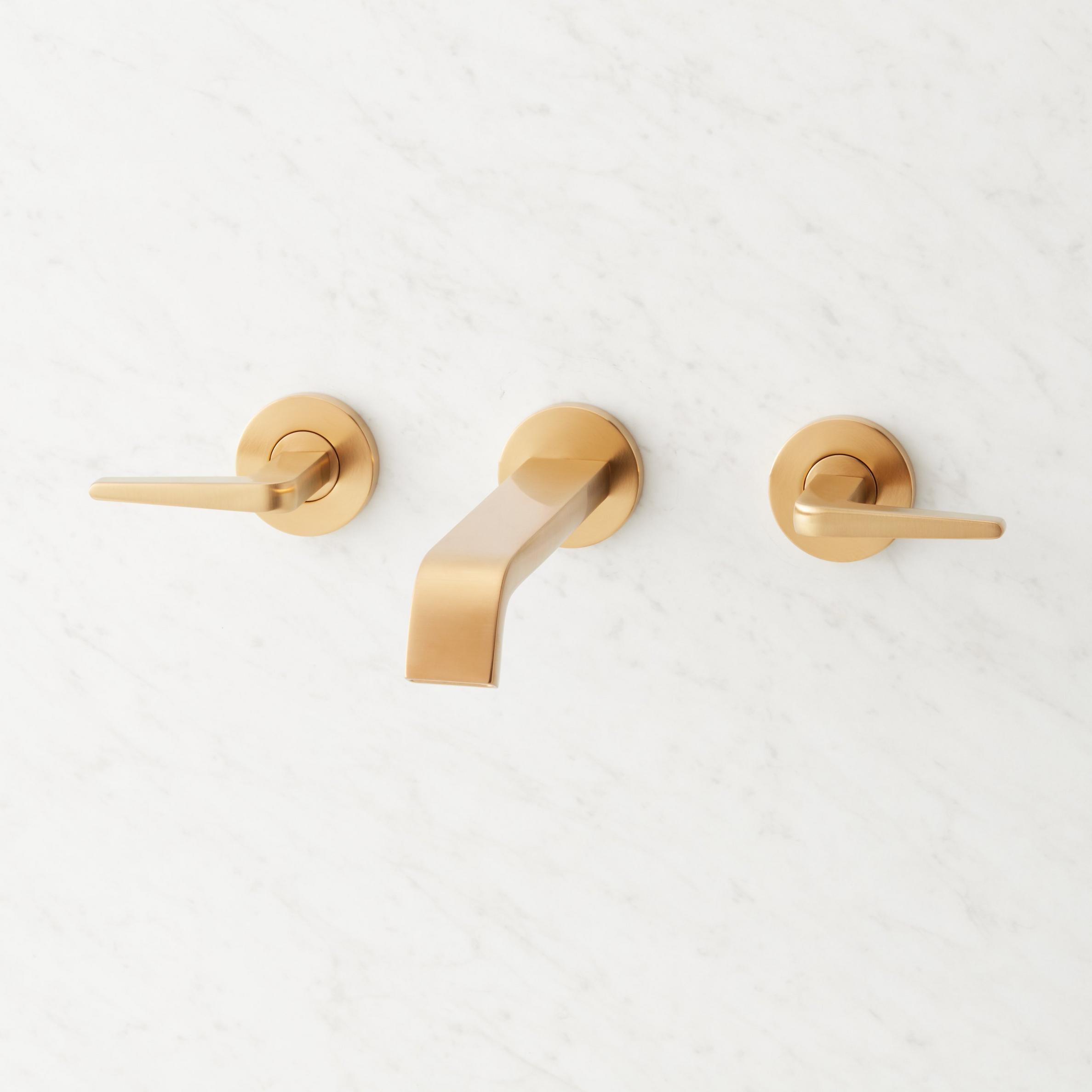 Drea Wall-Mount Bathroom Faucet with Rough-In Valve - Brushed Gold ...