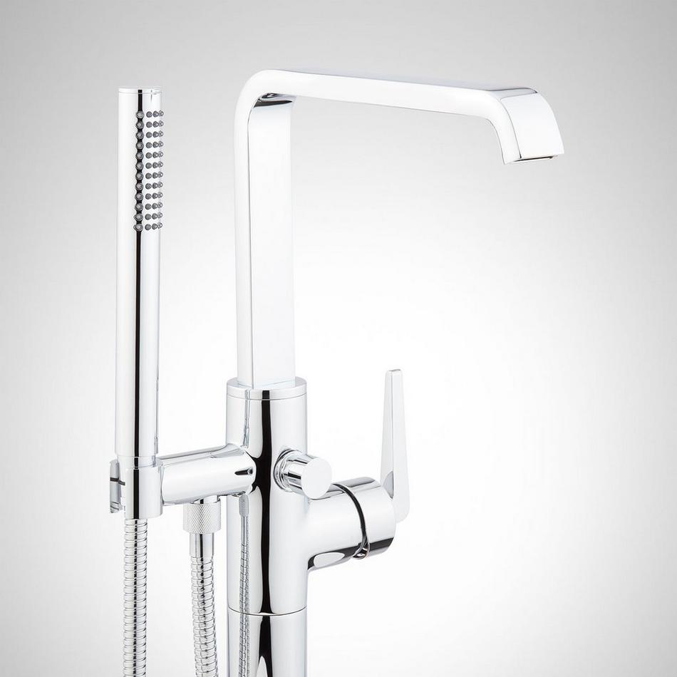 Drea Freestanding Tub Faucet with Hand Shower and Rough-In Valve with Stops - Chrome, , large image number 1