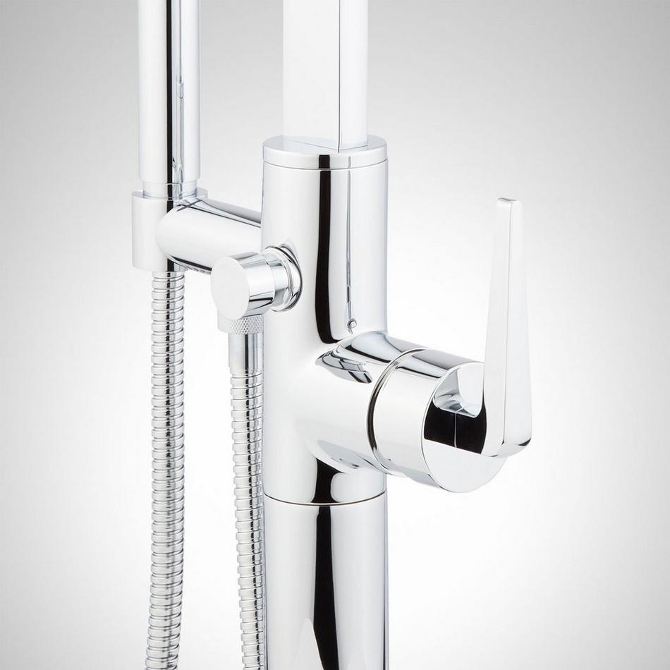 Drea Freestanding Tub Faucet with Hand Shower and Rough-In Valve with Stops - Chrome, , large image number 2