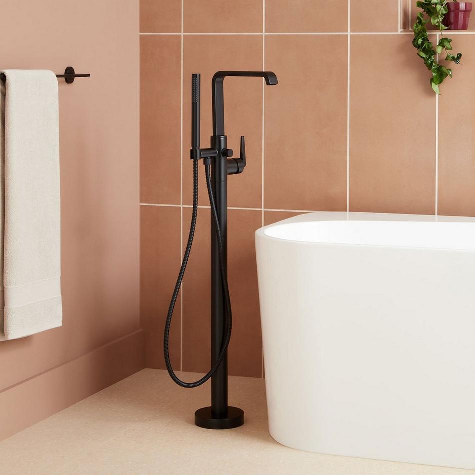 Drea Freestanding Tub Faucet with Hand Shower and Rough-In Valve with Stops - Matte Black, , large image number 0