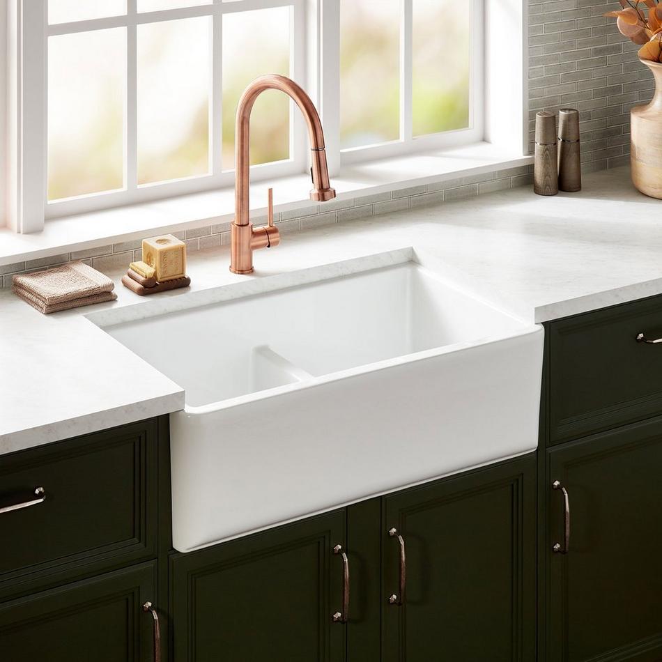 33" Grigham Double Bowl Fireclay Farmhouse Sink - White, , large image number 0