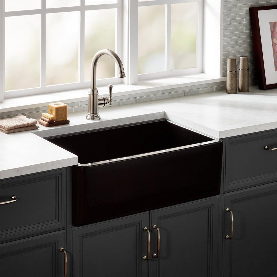 30" Grigham Fireclay Farmhouse Sink - Gloss Black, , large image number 0