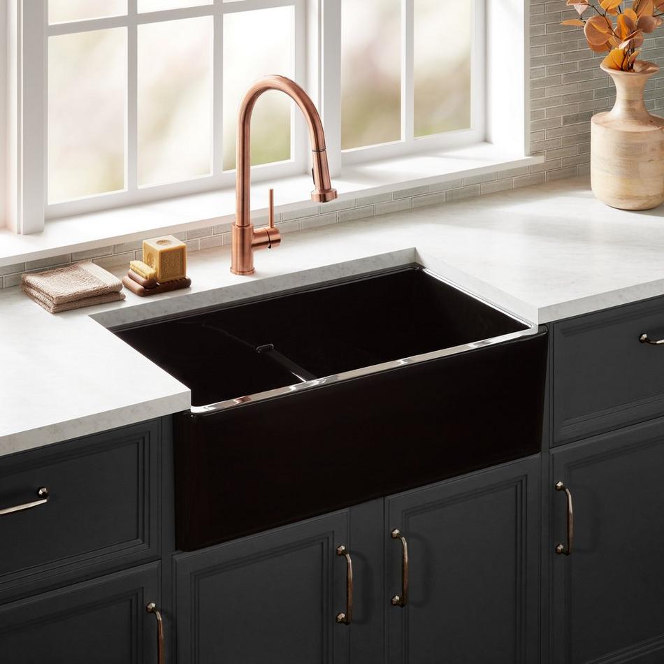 33" Grigham Double Bowl Fireclay Farmhouse Sink - Gloss Black, , large image number 0