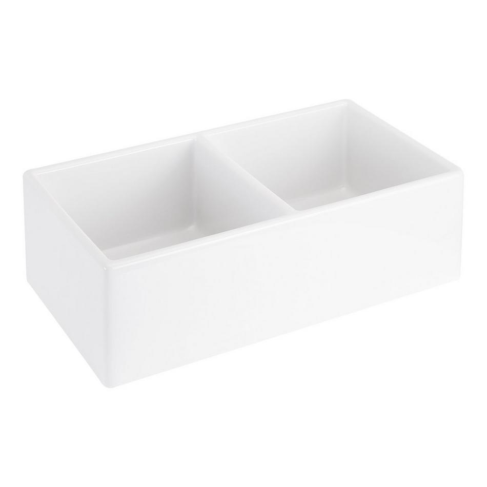 33" Rowena Double Bowl Fireclay Farmhouse Sink - White, , large image number 1