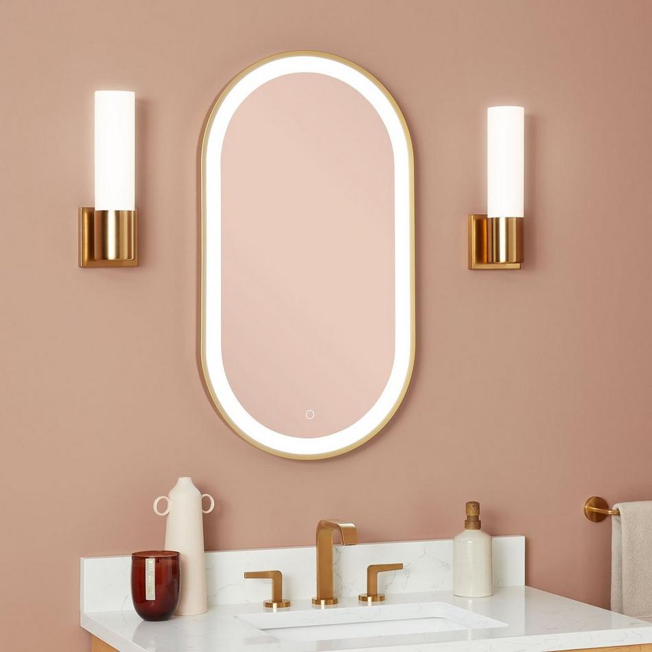 18" Faysel Oval Lighted Mirror - Satin Gold, , large image number 0