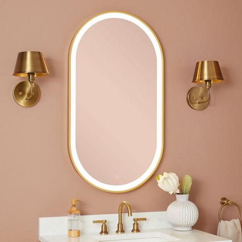 18" Faysel Oval Lighted Mirror in Satin Gold