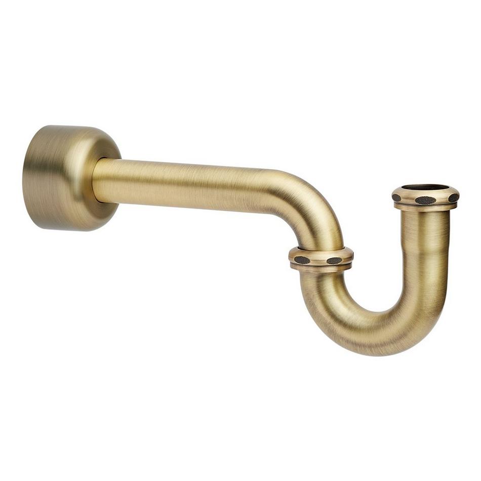 1-1/4" P-Trap with High Box Flange - Aged Brass, , large image number 0