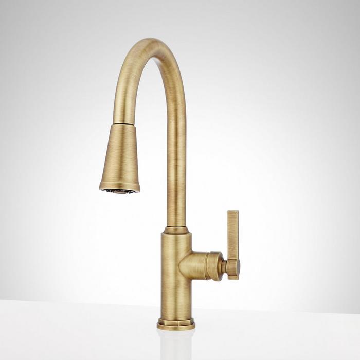 Greyfield Single-Hole Pull-Down Kitchen Faucet - Aged Brass